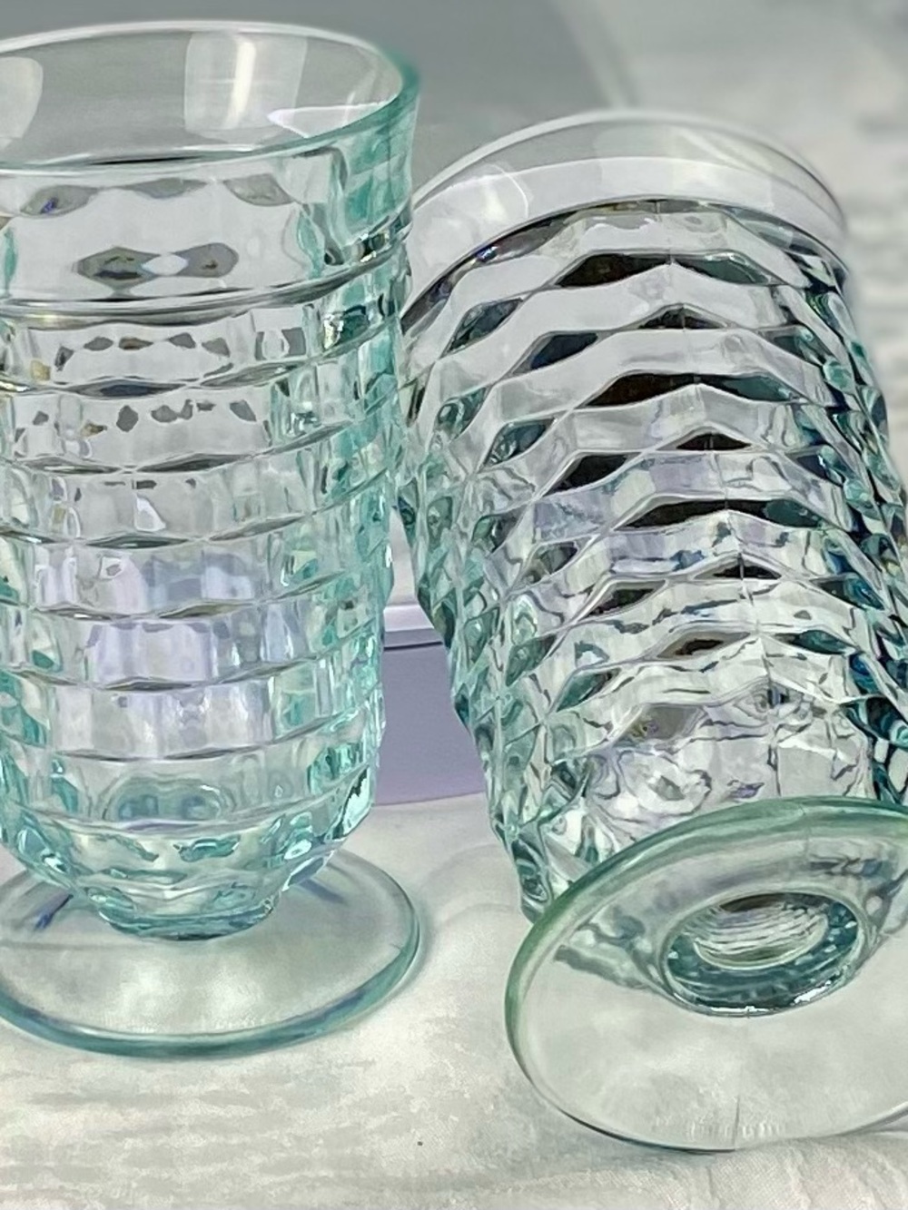 Set of 2 - Colony Whitehall Aqua Footed Tumblers 6 “ Iced Tea Glasses